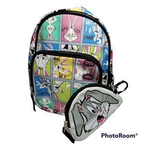 Warner‎ Bros. Looney Tunes Bugs Bunny Mini Backpack w/Zip Pouch White 10.5" NWT